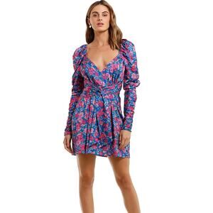For Love And Lemons Annie Mini Dress Women's XS Purple Floral Boho Stretch NWT